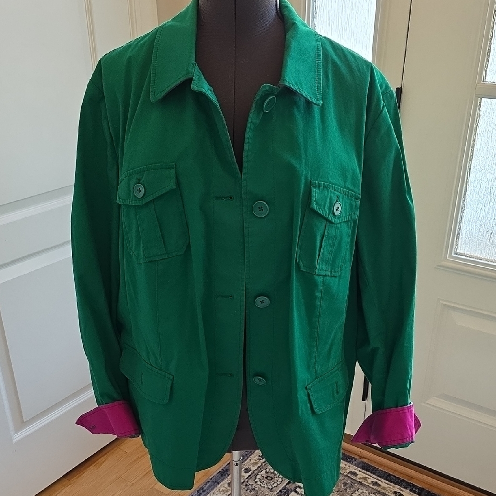 Talbots Green Jacket with Pink Cuffs